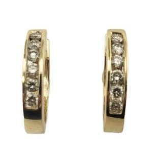 Vintage 14 Karat Yellow Gold and Diamond Hoop Earrings #12965